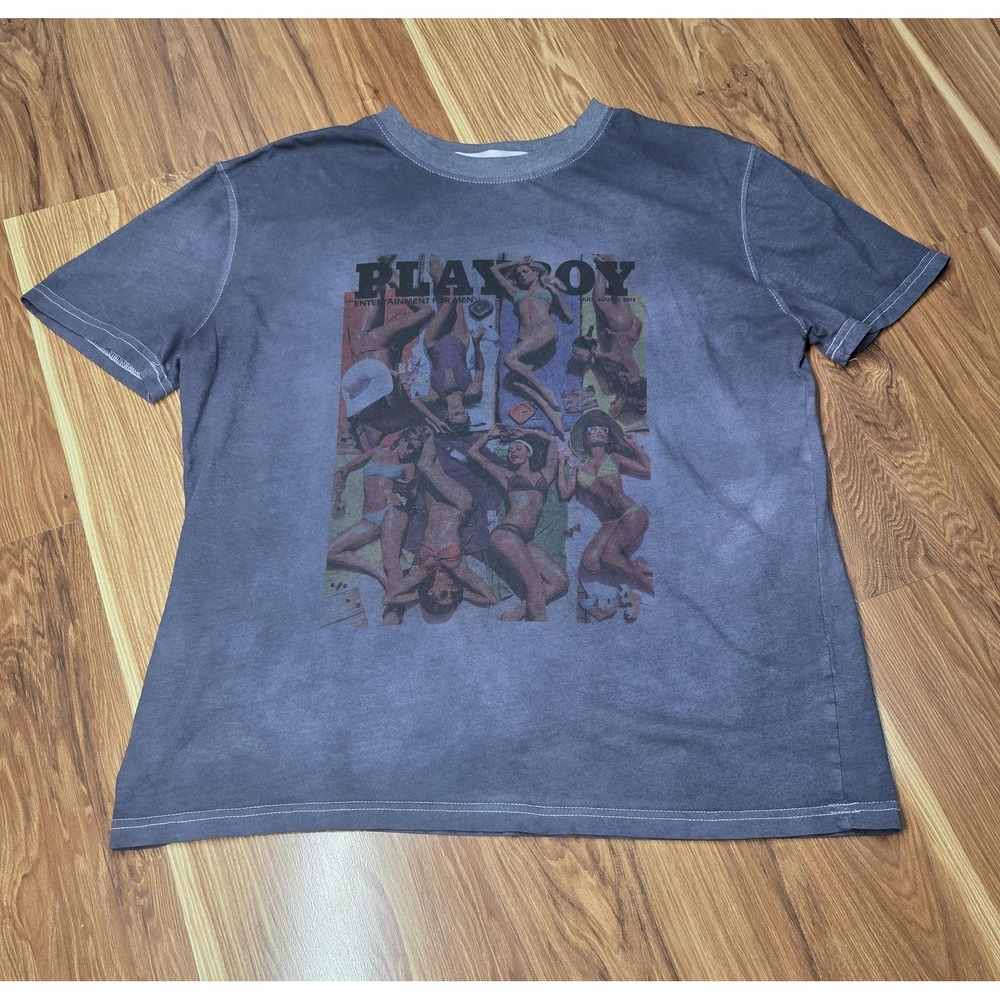 Playboy X Missguided Shirt Pinup Womens Large Gray Graphic Tee‎